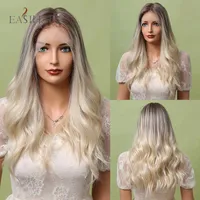 Top Closures EASIHAIR Long Water Wave Ombre Brown Blonde Lace Front Synthetic Heat Resistant Middle Part Fashion Fake Hair For Women