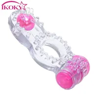 Cockrings Ikoky männlich vibrierende Ring Erwachsene Produkte Sex Spielzeug für Männer Dual Freude Penis Vibrator Hahn Silikon Klitorstimulator