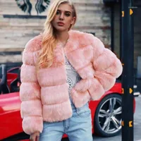 Женский меховой из искусственного пушистых розовых выготовки пиджак женская зима 2021 мода фальшивая короткая пальто элегантный толстый теплый пальто FEMME1