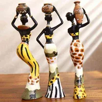 3 adet / takım 6 * 5.5 * 20 cm Afrika Kadınlar Figürinler Reçine Zanaat Tribal Bayan Heykeli Egzotik Bebek Mumluk Hediye Ev Dekorasyon Y211112