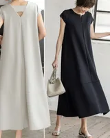 カジュアルドレス女性のソリッドカラー緩いすべてのファッションデザイン女性ユニークなシンプルなスカートのためのエレガントな基本的なドレス