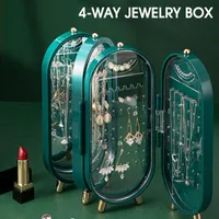 Cajas de almacenamiento Papeles de 4 vías Pendientes plegables Soporte de exhibición de joyas con espejo de maquillaje 153 orificios organizador collar colgante