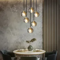 Electroplating gold kitchen lamp, led bedroom bedside chandelier, modern luster restaurant luxury K9 crystal round hanging lamp