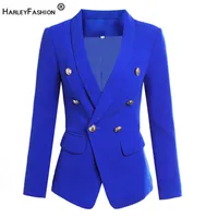Harleyfashion européen design de style châle collier royal bleu blazer blazer doré élégant mode vestes blazer x0721