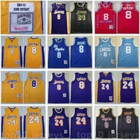 Retro Vintage Koszykówka Jersey 8 Bean Bryant Czarny Mamba All-Star Schowany 1996 1997 1999 2001 2002 2003 Dobra Jakość Team Yellow Blue Fioletowe koszulki Mężczyźni Mężczyźni