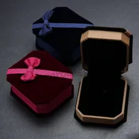 Utsökt Ring Bow Förpackning Smycken Boxar Velvet Högkvalitativ Ring Box Fashion Paper Creative Presentväska till tjejer