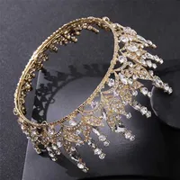 Forsen Baroque Crystal Crown Luxury Gold Color Alloy Tiaraカラフルなヘッドバンド花嫁の​​結婚式のヘアアクセサリーJL 211109