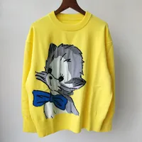 1228 2022 Milan Style Spring Summer Brand Same Style Sweater Print Long Sleeve Crew New White Yellow Gray Pullover Women Clothes qianli