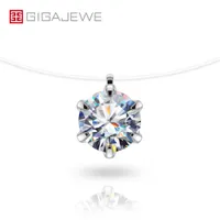 GIGAJEWE 1-3.0ct VVS1 EF Color Round Cut Moissanite Fish Line Pendant Necklace Invisible Necklace 925 Silver Women Girl Gift GMSN-022