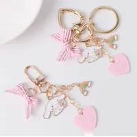 Cute Girls&#039; Keychains Car Keys Key Chains Bag Decor Pink Rosette Rainbow Pendant Charms for Airpods for Samsung Galaxy Buds Gift H1011