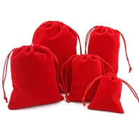 5st Red Jewely Velvet DrawString Påsar Pouch Soft Fabric Package For Wedding Party Gift Stor storlek Dustpåse Logo Anpassade sundries Puches For Smyckespackning