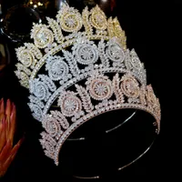 Högkvalitativa europeiska bröllopskronor för kvinnor Headepieces Hair Bride Dress Accessoarer Golden Headdress Queen Rose Gold Crown Zy