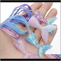 Halsketten Anhänger Schmuck Drop Lieferung 2021 Design Mermaid Beauty Gardient Farbe Harz Fisch Schwanz Anhänger Ribbon Wachs Seil Halskette für Mädchen