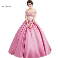 Платья партии Рутшен Светоотражающее платье Розовое выпускное шариковидное платье с плеча 3D цветочные сексуальные формальные вечерние Vestido de Noche 2021