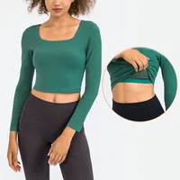 L-134 Kırpılmış Shirts Slim Fit Dahili Yastıklı Bardaklar Seksi Yoga Kıyafet Uzun Kollu Fitness Gömlek Tops Fitness Gömlek Sıkı Cilt Dostu Kıyafetler için her gün