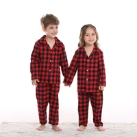 2021 크리스마스 잠옷 세트 코튼 복장 키즈 아기 잠옷 Nightwear 빨간색 격자 무늬 새해 잠옷 Xmas 선물 소년 소녀 가족 의류