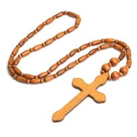 Натуральные деревянные бусины крест бусины ожерелье хип-хоп Хараджуку темный панк-религиозное деревянное ожерелье