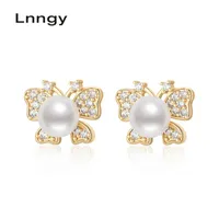 Stud Lngy 14K Gold Filled Butterfly Earrings 6-6.5mm Natuurlijke Zoetwaterparel Vrouwen Verjaardag fijne sieraden