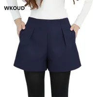 Women&#039;s Shorts WKOUD Plus Size Women Candy Colors Woolen Zip Up Harem Short Pants With Pockets Female Casual Wear DK6034