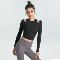 T-shirt jogi Expossing Sports Sport Yoga Yoga Outfits damskie elastyczność i cienkie rajstopy Topy Szybkie suszące koszulki z ubraniem fitness