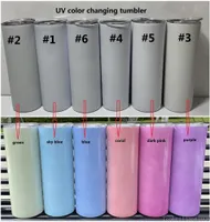 Süblimasyon UV Renk Değiştirme Tumbler Güneşte Glow Düz Tumblers Paslanmaz Çelik Kupası Kapakları ve Saman Ile Çift Duvar