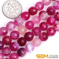 Outras redondas Faceted Fuchsia Fuchsia Agates Beads para Jewelry Fazendo Strand 15 "DIY Loose Bead Bracelete Colar 6mm 8mm 10mm 14mm