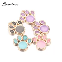 Semitree 10pcs/lot Bling Dog Paw Enamel Charms for DIY Bracelet Necklace Jewlery Making 16*17mm Colorful Charme Accessories
