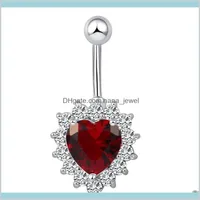 Bell Rings Body Jewelry Whitered Top Quality CZ Big Diamond Heart Dangle Barbell Belly Button pępek Pierścień Piercing Dla seksownych panie