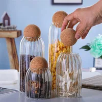 Glass jar with lid Kitchen storage Bottle jars with cork Spices Coffee Cereal Container Organizer Cans Seasoning Spice tank 220106