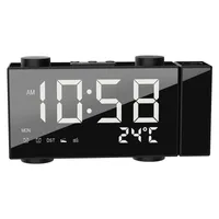 Projeção despertador FM Digital Projetor Ajustável Alarmes Dupla com Snooze USB Carregamento Porta Tabela de Temperatura Outros relógios Accessorie