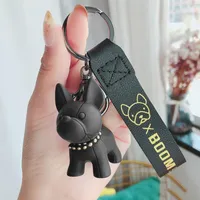 Mode Punk Bulldog Bulldog Keychains Pu en cuir Porte-clés pour femme Sac Pendentif Bijoux Bijoux Touches de voiture pour hommes Bague porte-clés