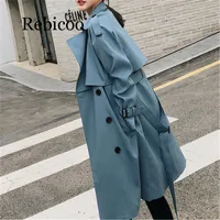 女性のトレンチコートRebicoo Windbreaker女性2021秋の韓国レジャーシックルーズレディースハーバーウィンドロングコート女性のためのロングコート