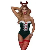 BHs setzt sexy Frauen Weihnachten erotische Nachthemden + Elche Kopfschmuck + Strümpfe 3 Stück Xmas Cosplay Kostüm Unterwäsche Party Kleidung