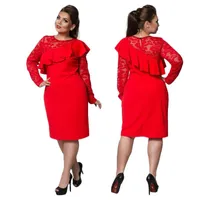Robes décontractées 5xl plus robe sexy de taille A-line en dentelle O-coulles Femmes formelles élégantes Vestidos de robe rouge