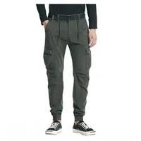 Pantalones para hombres KLV moda casual recto al aire libre soplante pantalones lateral bolsillo largo color puro carga