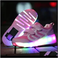 Risrich Led Tennis Glowing Luminous Light Up Sneakers With On Wheels Kids Baby Roller Skate Shoes For Boys Girls 201202 Vpm10 Kztzq