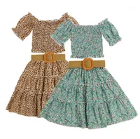 Conjuntos de roupas meninas Casual verão roupas florais conjunto de manga curta camisa de colheita tops saia longa com cintura infantil's11