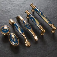 Handtag drar marinblå/keramisk dörr europeiska antika möbellådor kökskåpsknappar och