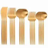 Guld bestick set matte rostfritt stål 20st Golden dinnerware kniv sked gaffel middag kök porslin 210804
