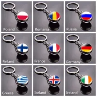 Nyckelringar Europa National Flag Keychain Frankrike Italien Spanien Polen Nederländerna Ryssland Irland Land Nyckelringar Glass Cabochon Smycken