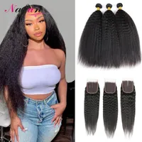 Human Hair Bulks NAFUN Kinky Straight Bundles With Closure Frontal For Black Women Yaki Lace Only Bundle Deals