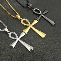 Hanger Kettingen Klassieke CZ Ankh Big Cross Crucifix voor Mannen Vrouwen Zwart Goud Zilver Kleur Box Ketting Fijne Sieraden Vriendschap