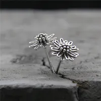 Fyla Mode Real 925 Orecchini in argento sterling 925 Vintage Thai Daisy Flower Pure Handmade Bangkok Silver Gioielli Boutique 8mm TYC183 210507
