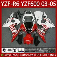 Motorrad-Bodys für Yamaha YZF-R6 YZF R 6 600 CC YZF-600 03-05 Körperarbeit 95NO.34 YZF R6 600cc Cowling YZFR6 03 04 05 YZF600 2003 2004 2005 OEM-Verkleidungsset weiß rot BLK