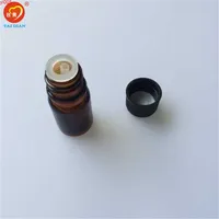 5 ml Mini botellas de vidrio ámbar con tapón a prueba de fugas Frascos líquidos marrones Aceite esencial 24pcs / Lothigh Cant