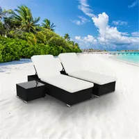 2 x Letto piano Cuscino rimovibile Cuscini da giardino Set da giardino Black Four-Wire Sunbathing rilassante dalla tonalità della piscina con tavolo da tè