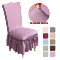 Chair Covers 10Colors Solid Color Jacquard Skirted Dining Cover Stretch Wedding Room De For Chaise Housse Kitchen