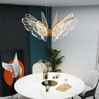 Kronleuchter Nordic Einfacher Flügel LED Kronleuchter Modern Butterfly Wohnzimmer Pendelleuchte Schlafzimmer Küche kreativ goldene transparente Acryl