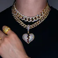 Cadenas Hip Hop Rapper Crystal Heartbreak Colgante Colgante Collar para Mujeres Hombres Iced Out Baguette Choker Cuban Link Cadena Neckalce Punk Jewelry