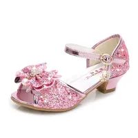 Princess Scarpe in pelle per bambini per ragazze fiore casual glitter bambini tacco alto tacco ad alto tacco a farfalla nodo blu rosa argento